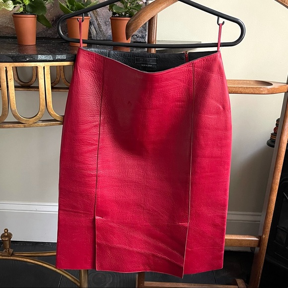 Auth Prada Leather Skirt Sz 40